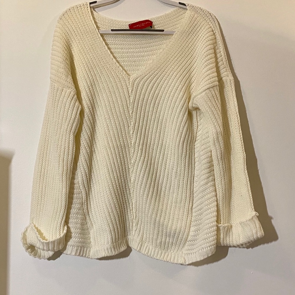 AKIRA Cream Woven Oversized Sweater